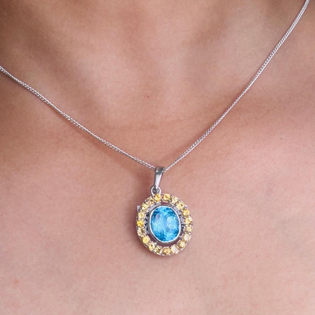 Women's Oval Shape Multi Gemstone Pendant for Wedding Gift in Sterling Silver For Mom For Sale