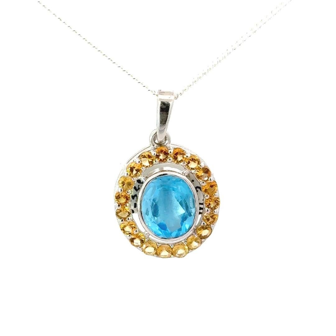 Oval Shape Multi Gemstone Pendant for Wedding Gift in Sterling Silver For Mom For Sale 1