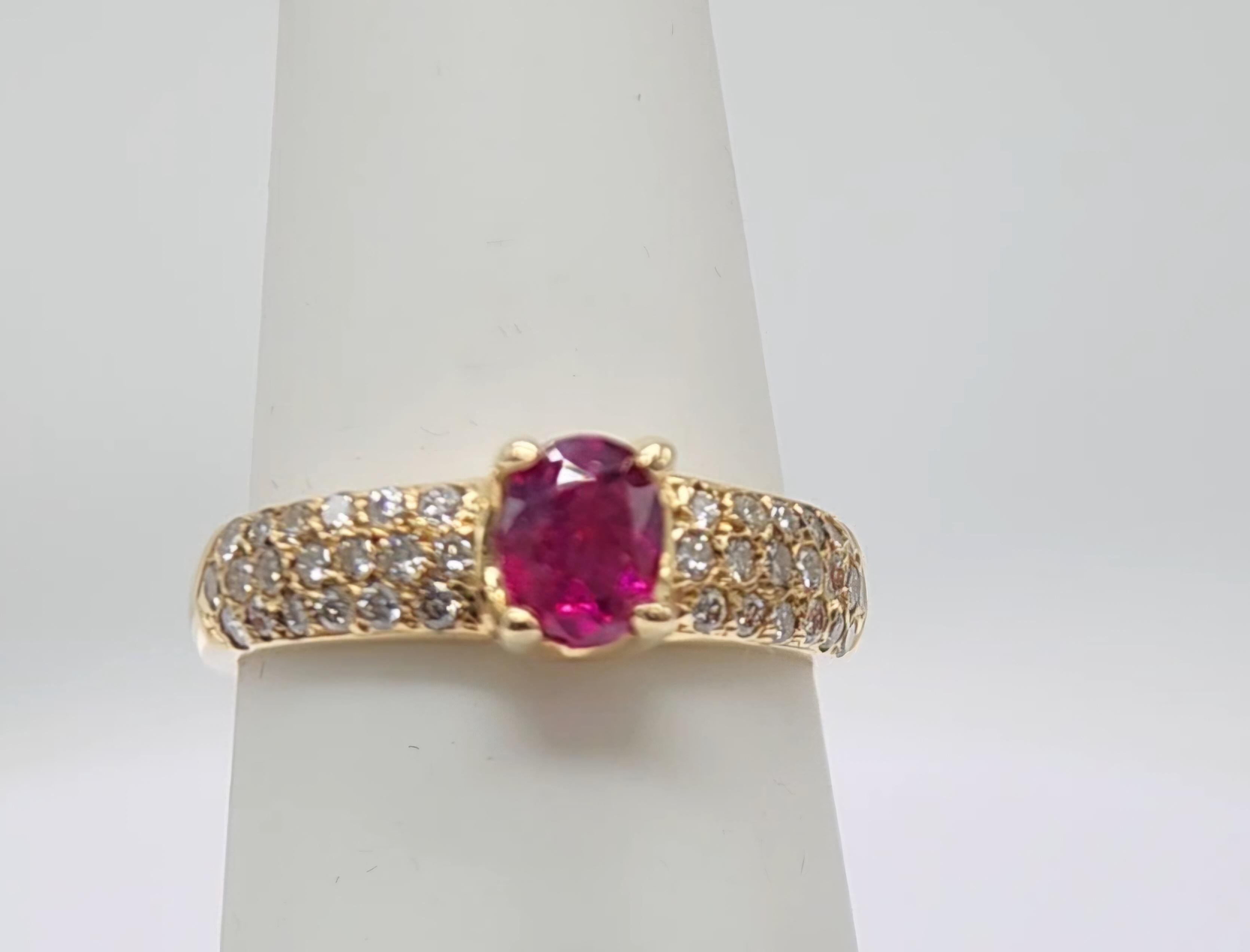Ovaler Ovalförmiger natürlicher Rubin-Ring Rubin 0,65 Karat 14 Karat Gelbgold & Diamanten im Angebot 5