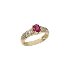 Oval Shape Natural Ruby Ring Ruby 0.65 Carat 14 Karat Yellow Gold & Diamonds