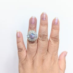 Oval Shape Opal Cabochon & Diamond Ring in 14K Yellow Gold