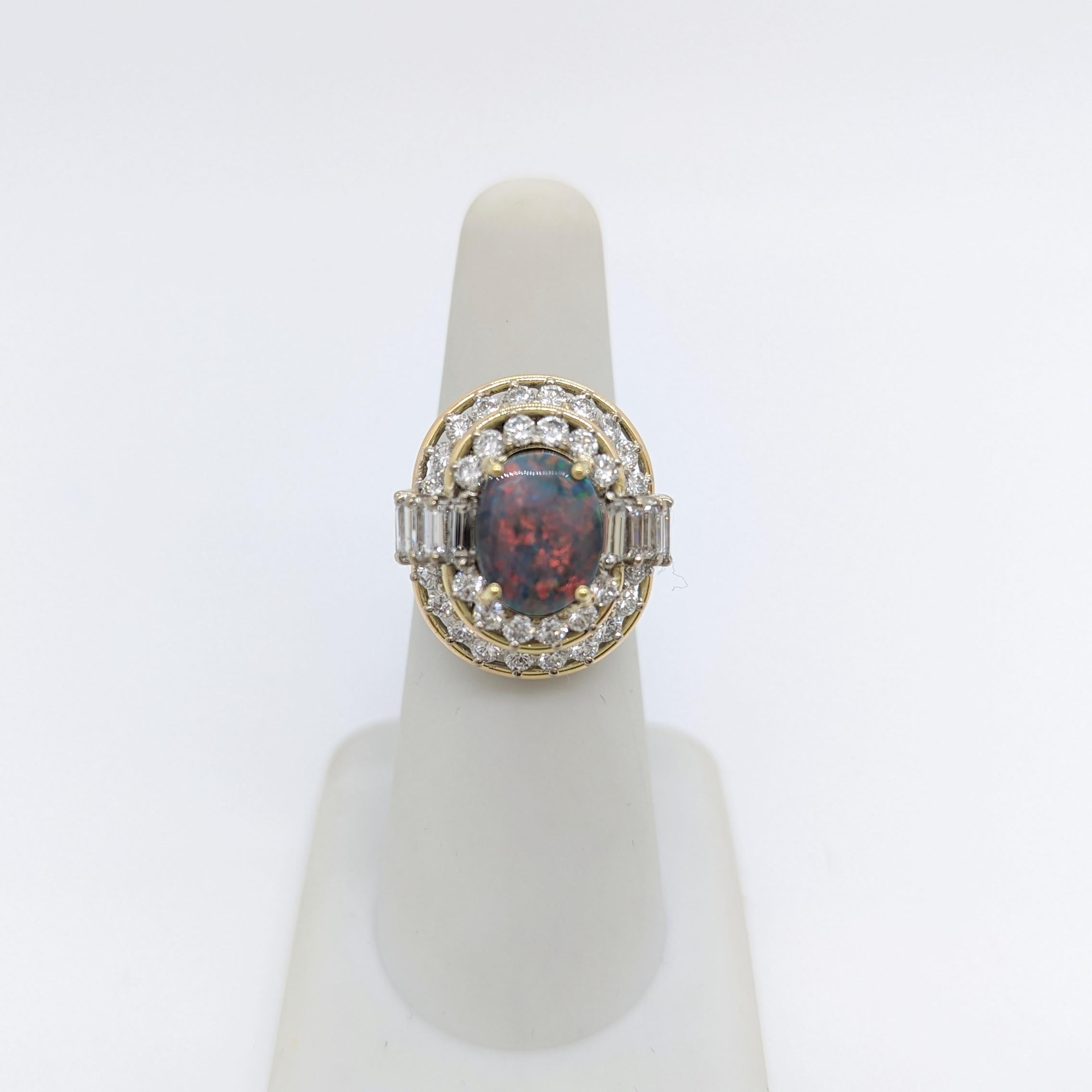 Oval Shape Opal Cabochon & Diamond Ring in 14K Yellow Gold In New Condition For Sale In Los Angeles, CA