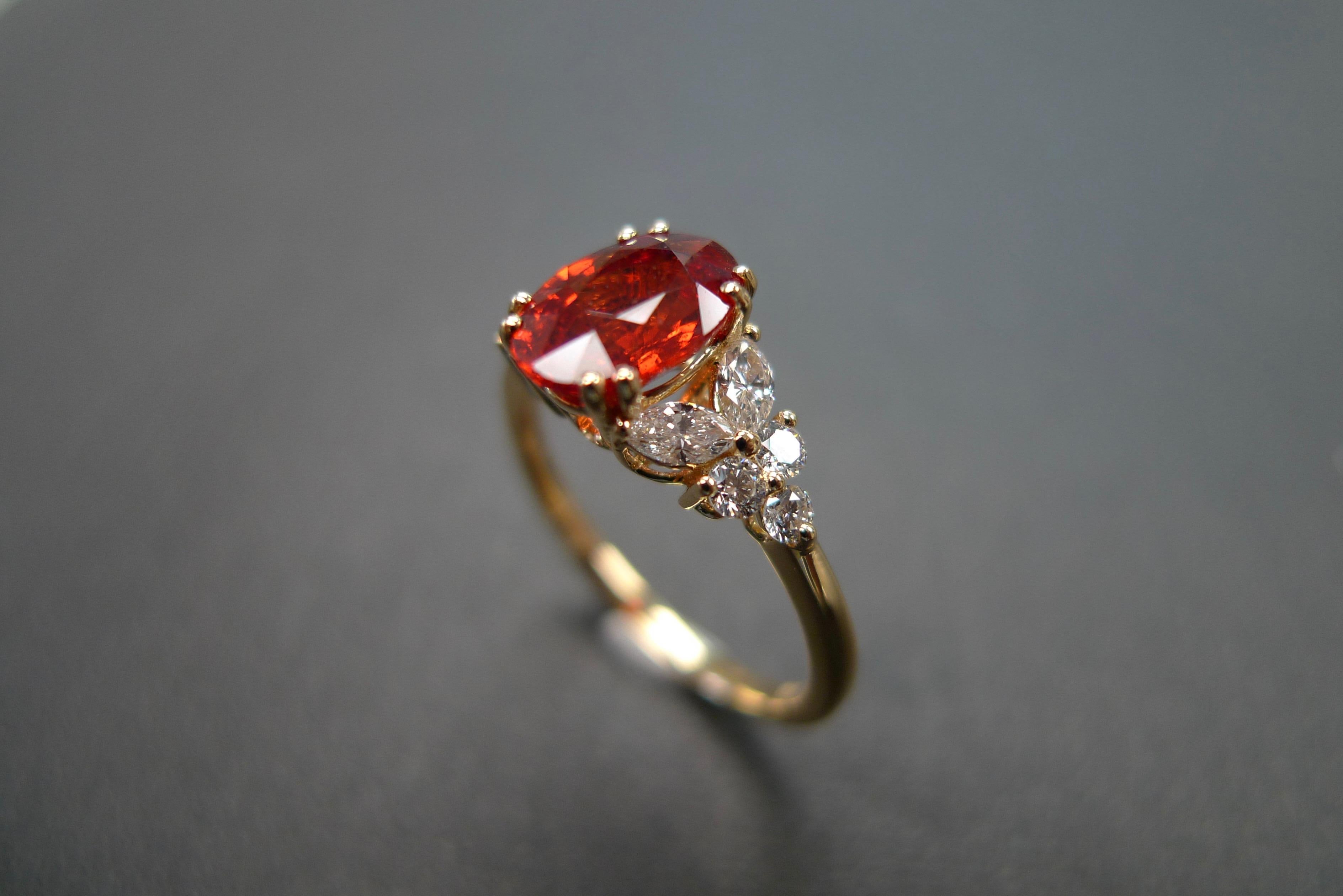 For Sale:  Oval Shape Orange Sapphire and Marquise Shape Diamond and Round Brilliant Cut Di 11