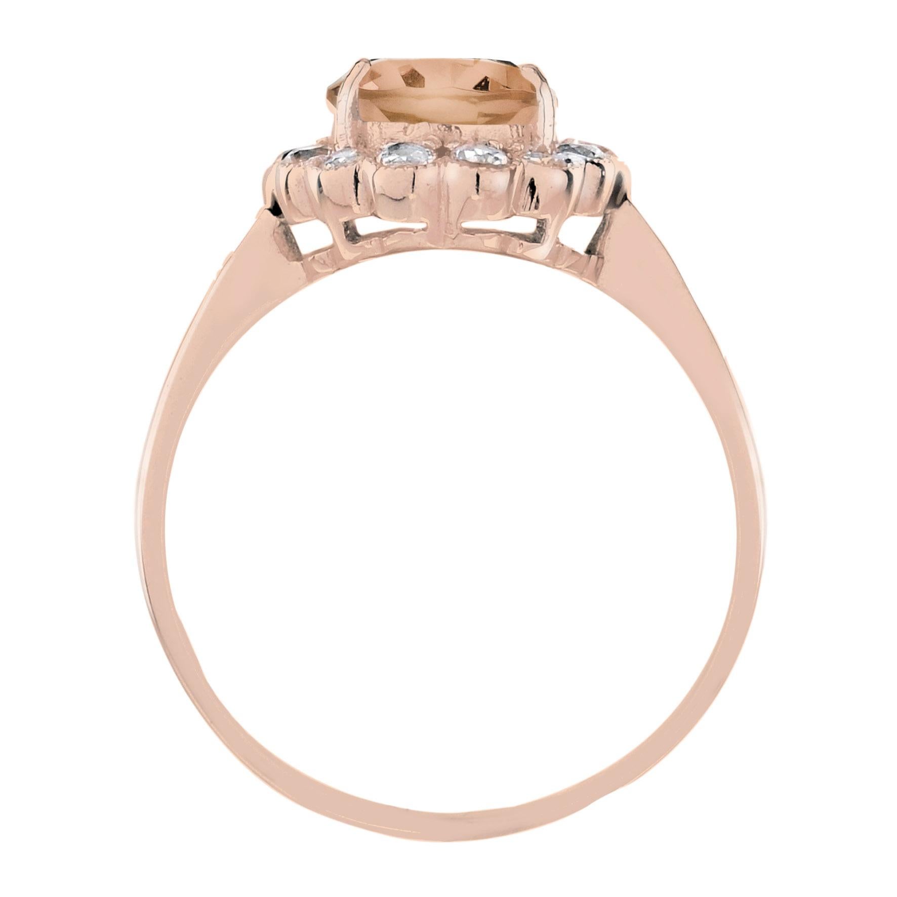 Oval Shape Peach Orange Morganite with Diamond Engagement 18K Rose Gold Ring In New Condition For Sale In Oakton, VA
