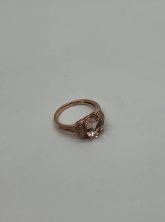 Oval Shape Peach Pink Morganite 14K Rose Gold Statement Diamond Pave Set Ring