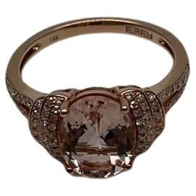Oval Shape Peach Pink Morganite 14K Rose Gold Statement Diamond Pave Set Ring