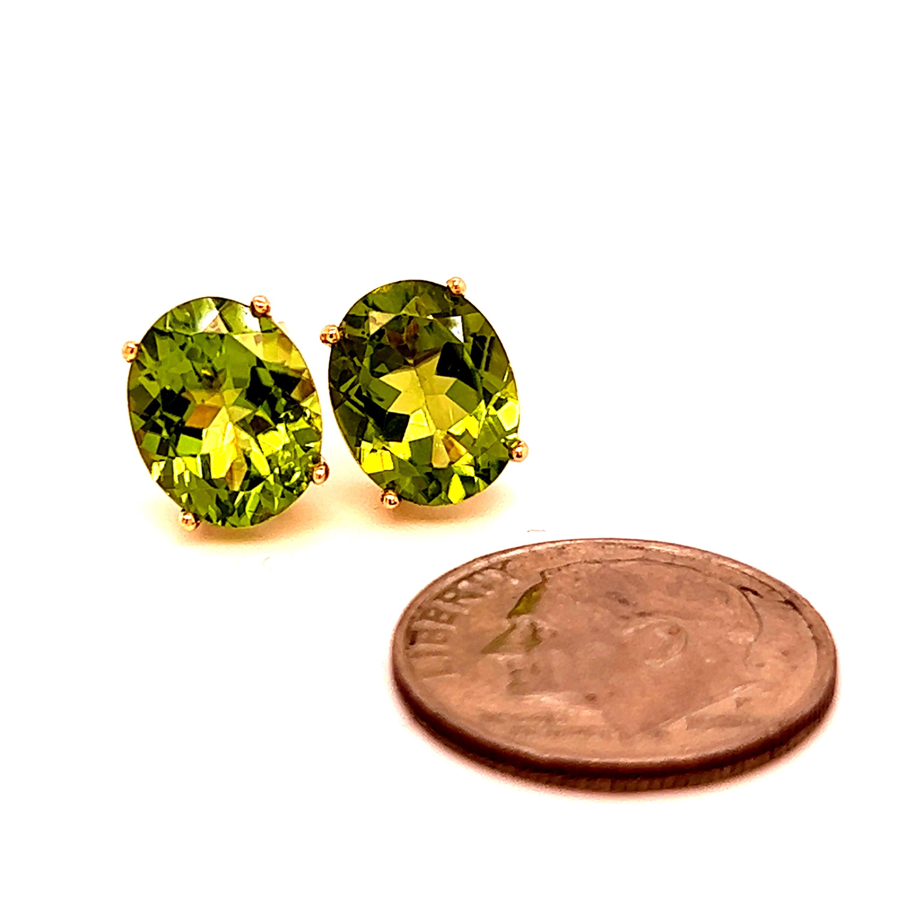 Oval Cut Oval Shape Peridot Stud Earrings 14k Y Gold 5.20 TCW Certified For Sale