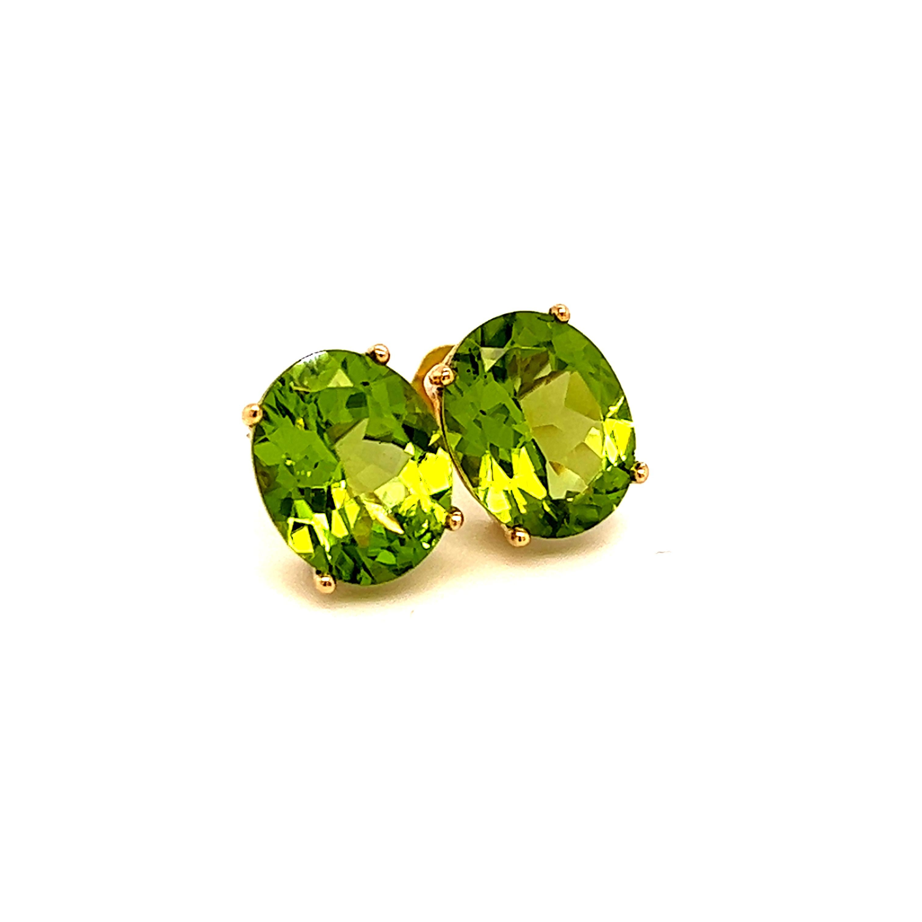 Oval Shape Peridot Stud Earrings 14k Y Gold 5.20 TCW Certified In New Condition For Sale In Brooklyn, NY