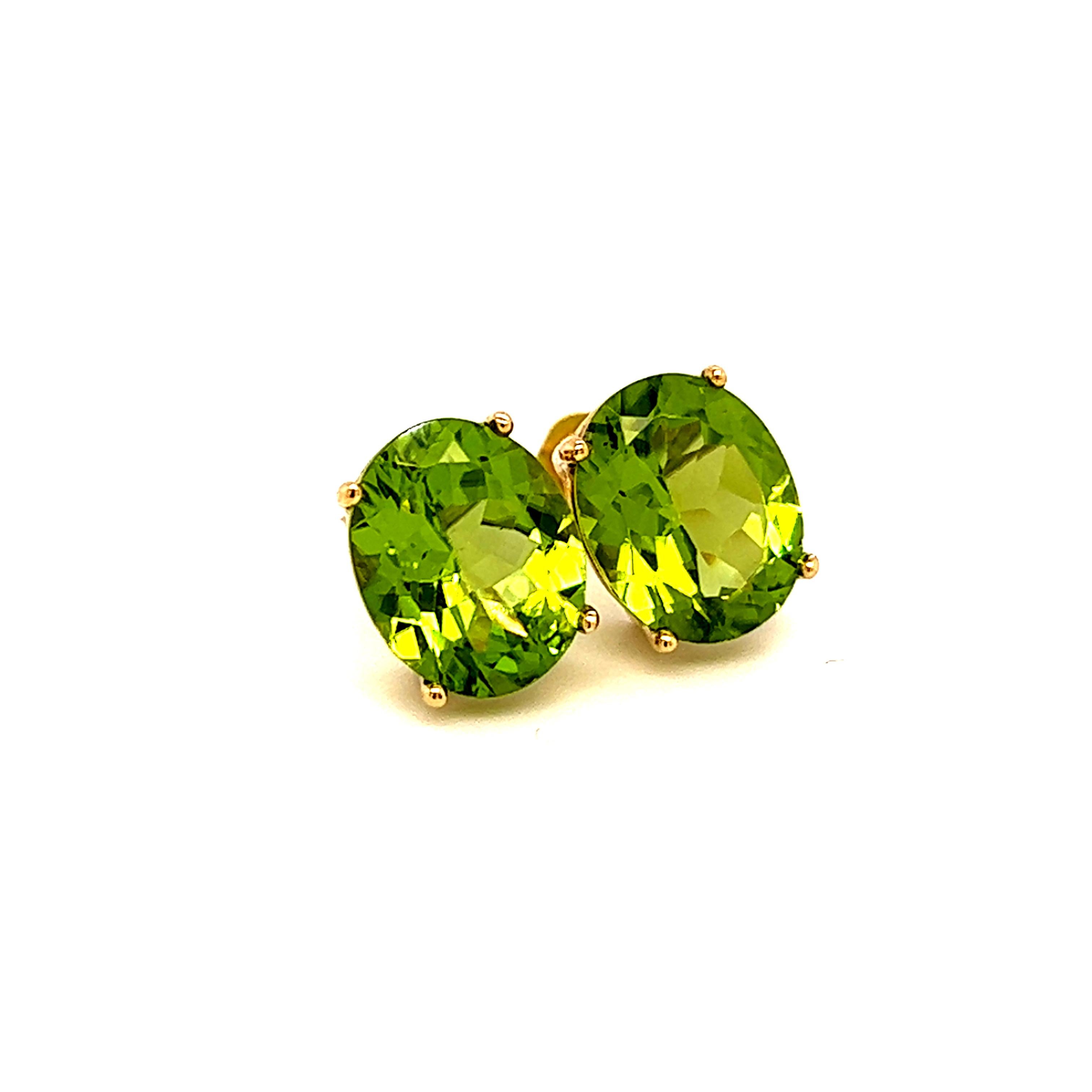 Oval Shape Peridot Stud Earrings 14k Y Gold 5.20 TCW Certified For Sale 1