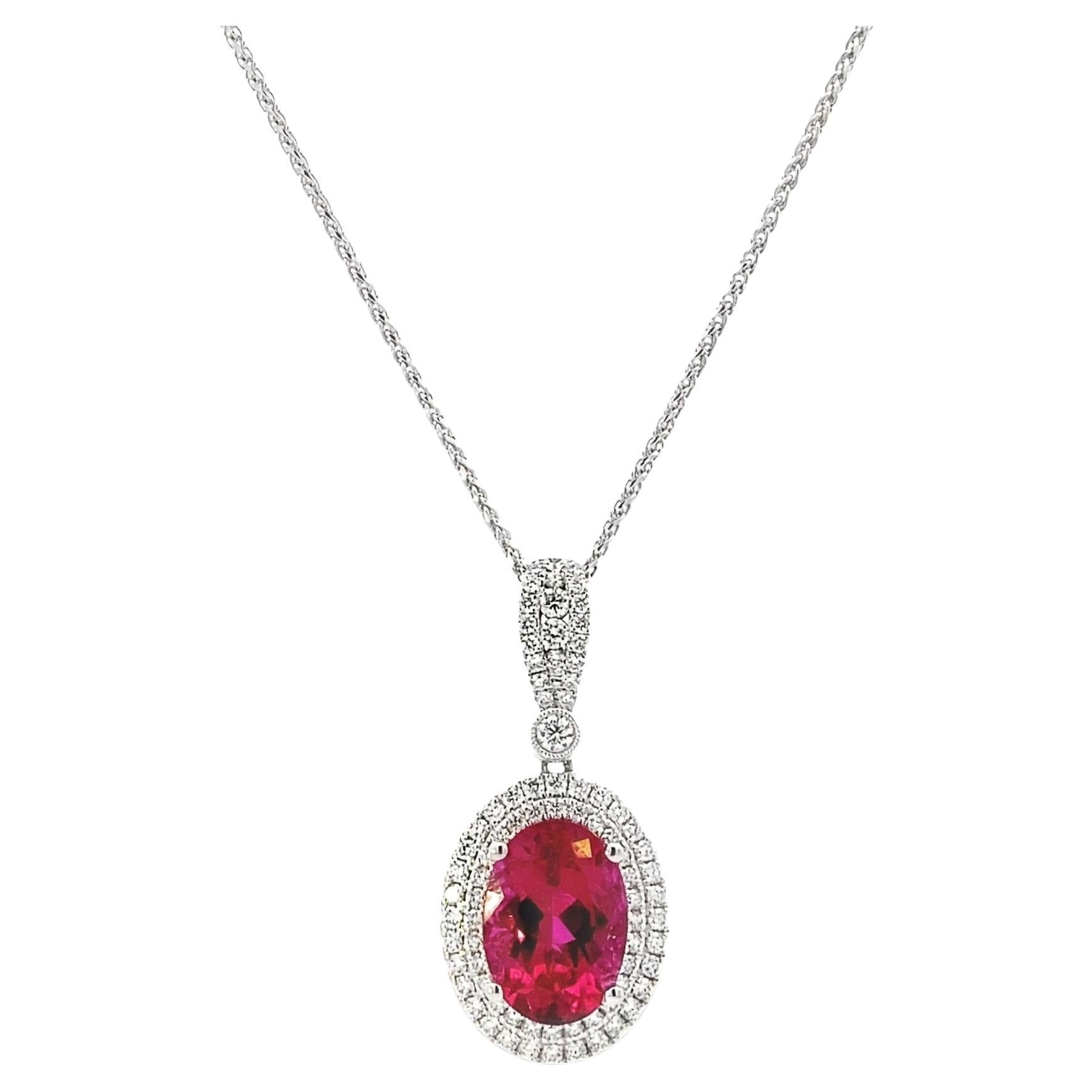 Maurice Fine Jewelry - Oval Shape Pink Tourmaline Pendant and Diamonds