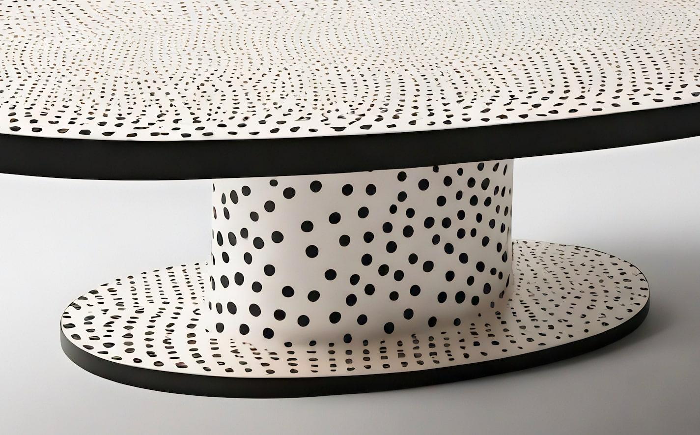 Indien Table basse ovale en Polkadot noir et blanc en vente