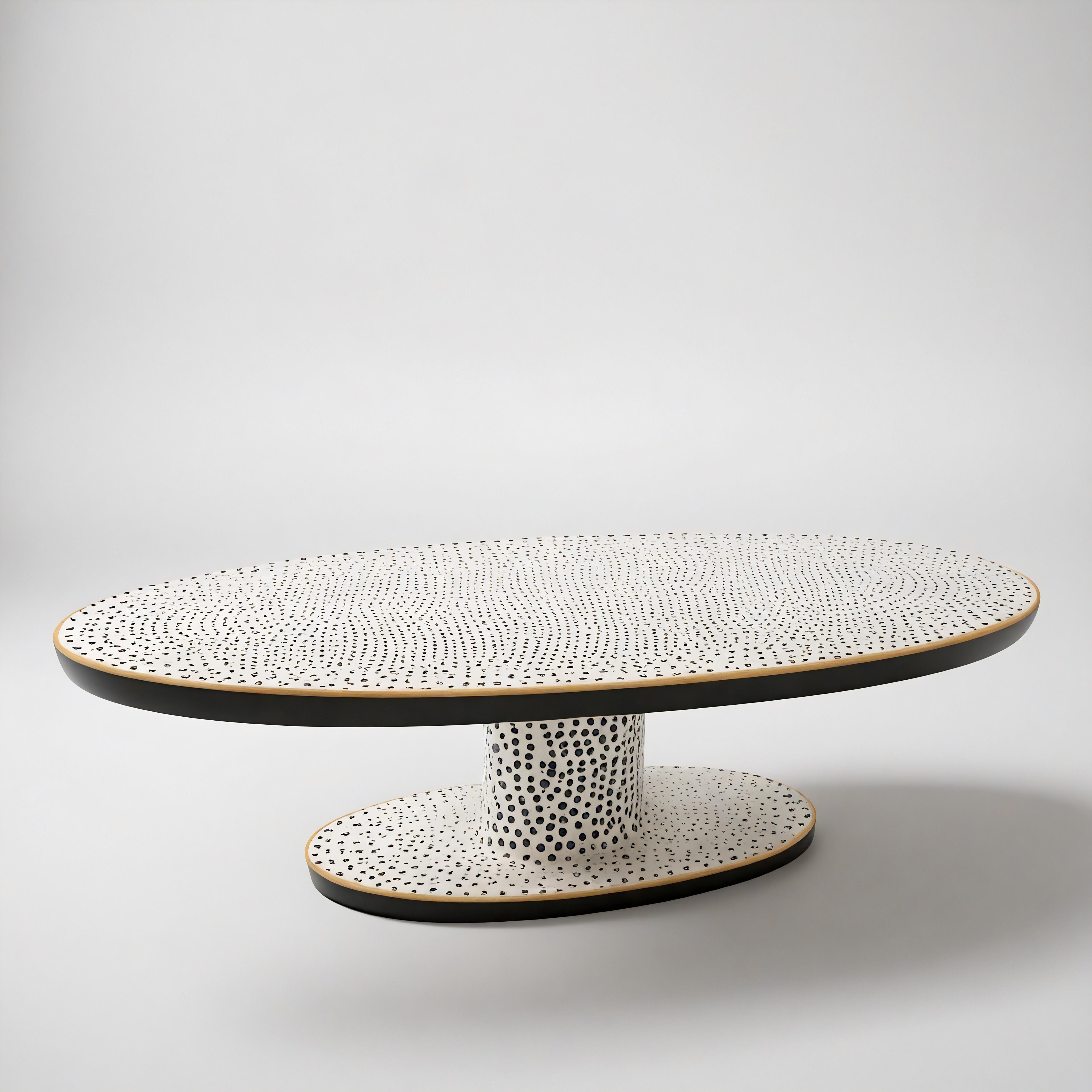 Mesa Baja Ovalada Polkadot Blanco y Negro en Nuevo estado para la venta en New York, NY