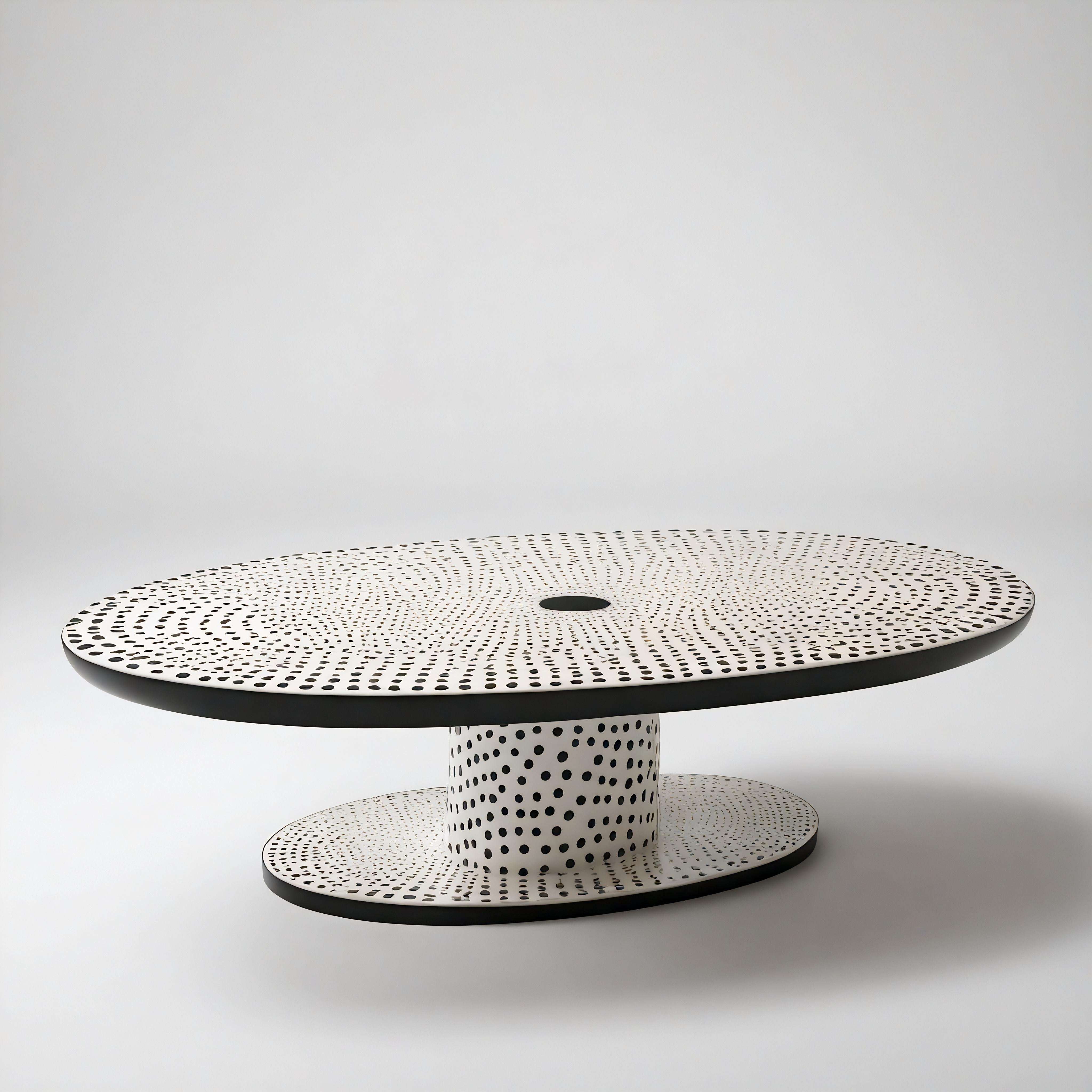 Ovaler Polkadot-Couchtisch in Form eines Polkadots in Schwarz und Weiß (Knochen) im Angebot