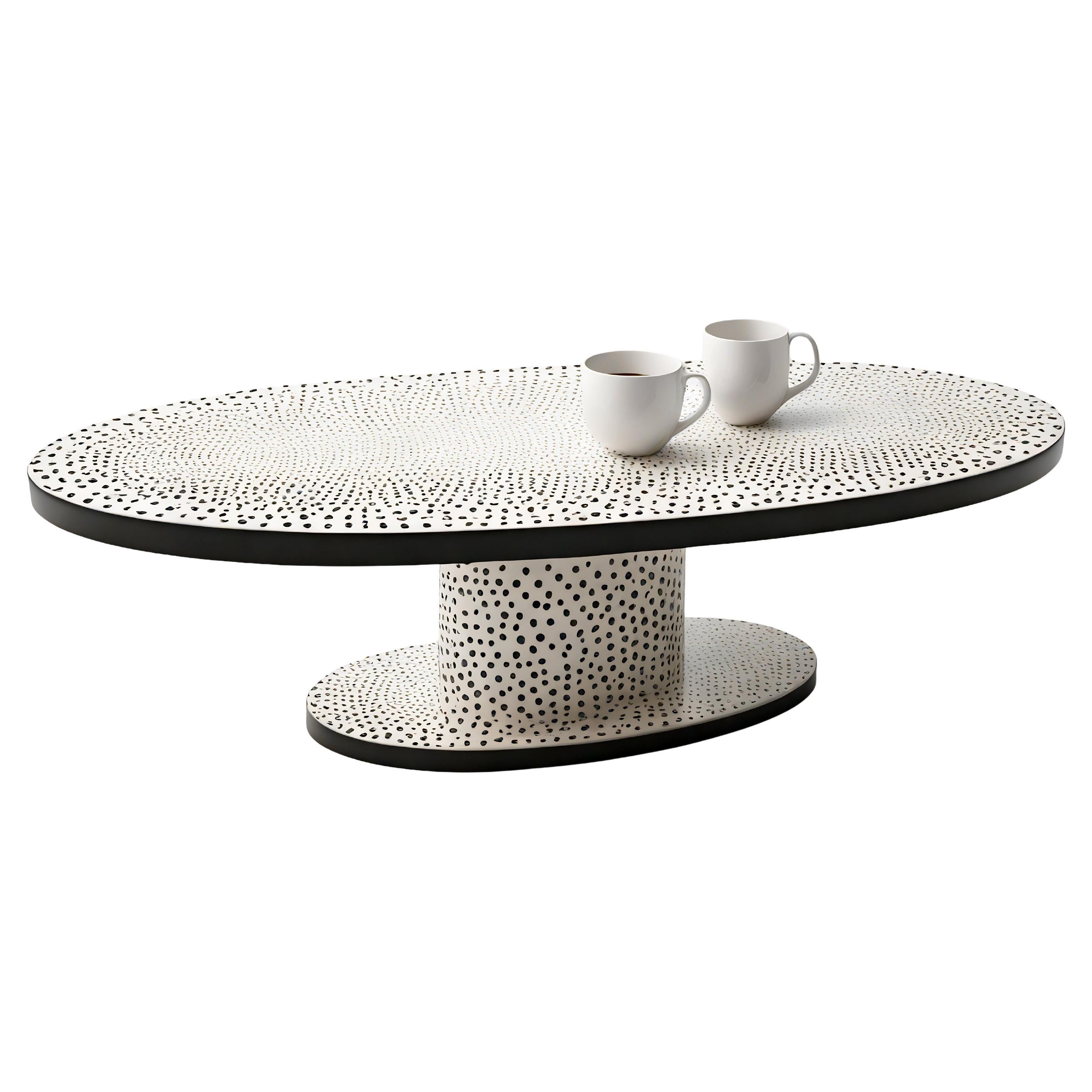 Ovaler Polkadot-Couchtisch in Form eines Polkadots in Schwarz und Weiß