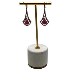 Boucles d'oreilles de forme ovale en or blanc 14K avec cabochon de rubis rose rouge