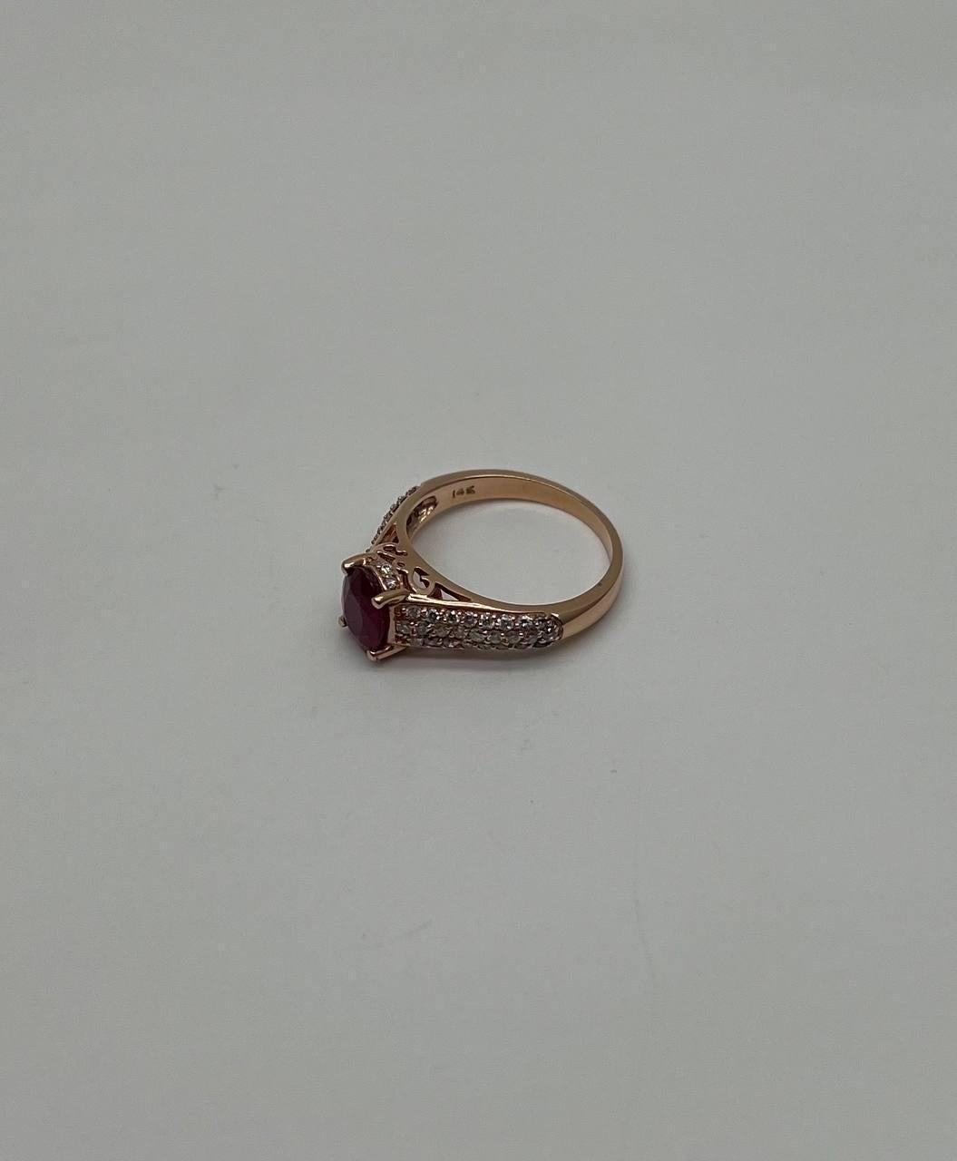 Oval Cut Oval Shape Red Pink Ruby Diamond Pave 14K Rose Gold Statement Cocktail Ring For Sale