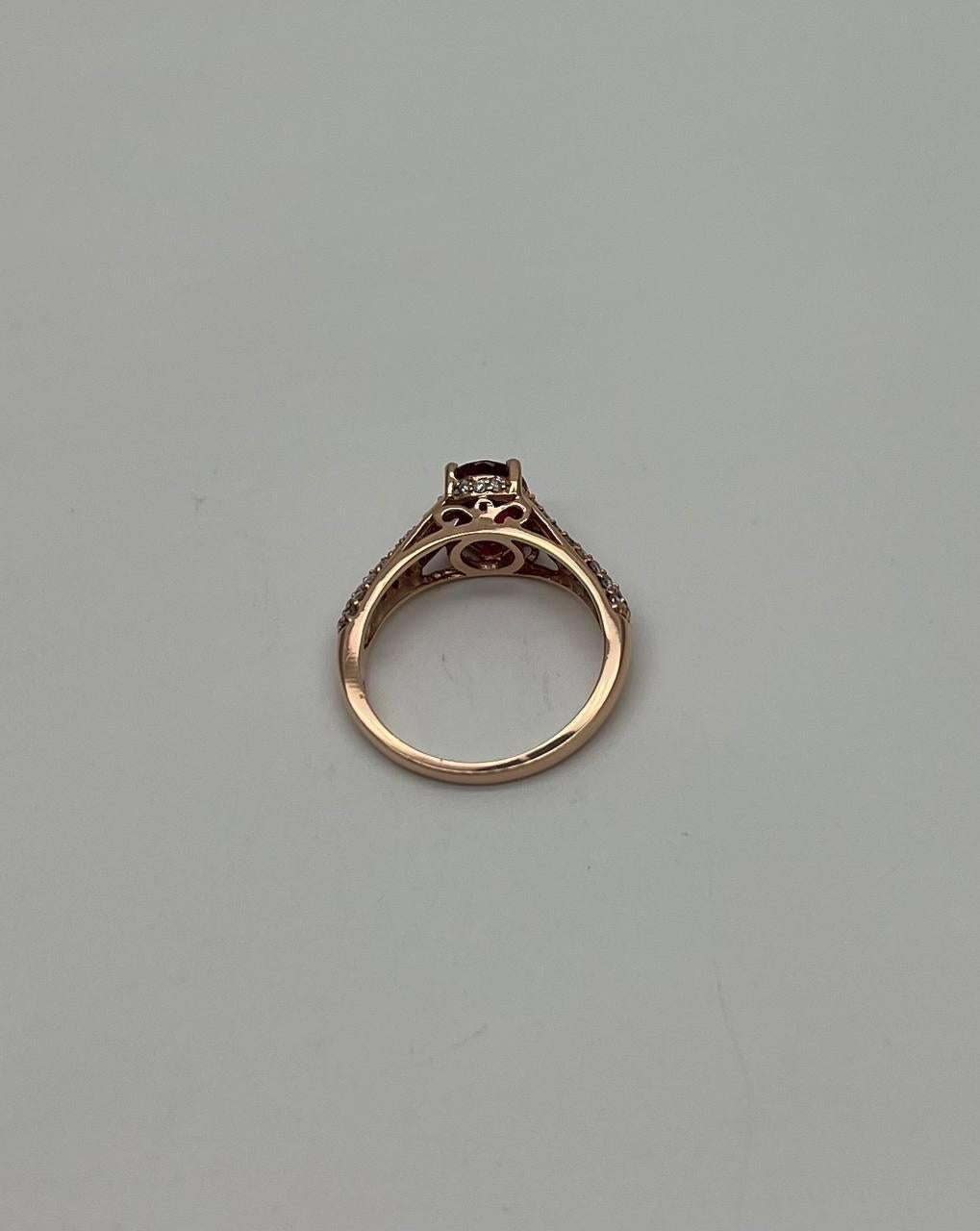 Oval Shape Red Pink Ruby Diamond Pave 14K Rose Gold Statement Cocktail Ring In New Condition For Sale In Oakton, VA