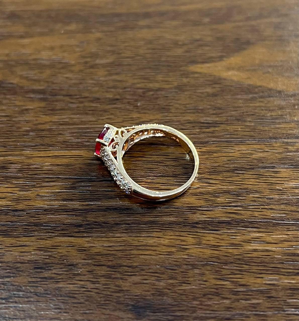 Oval Shape Red Pink Ruby Diamond Pave 14K Rose Gold Statement Cocktail Ring For Sale 2