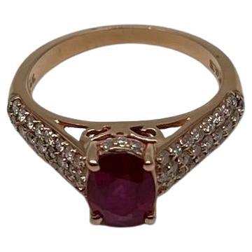 Oval Shape Red Pink Ruby Diamond Pave 14K Rose Gold Statement Cocktail Ring