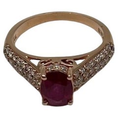 Oval Shape Red Pink Ruby Diamond Pave 14K Rose Gold Statement Cocktail Ring