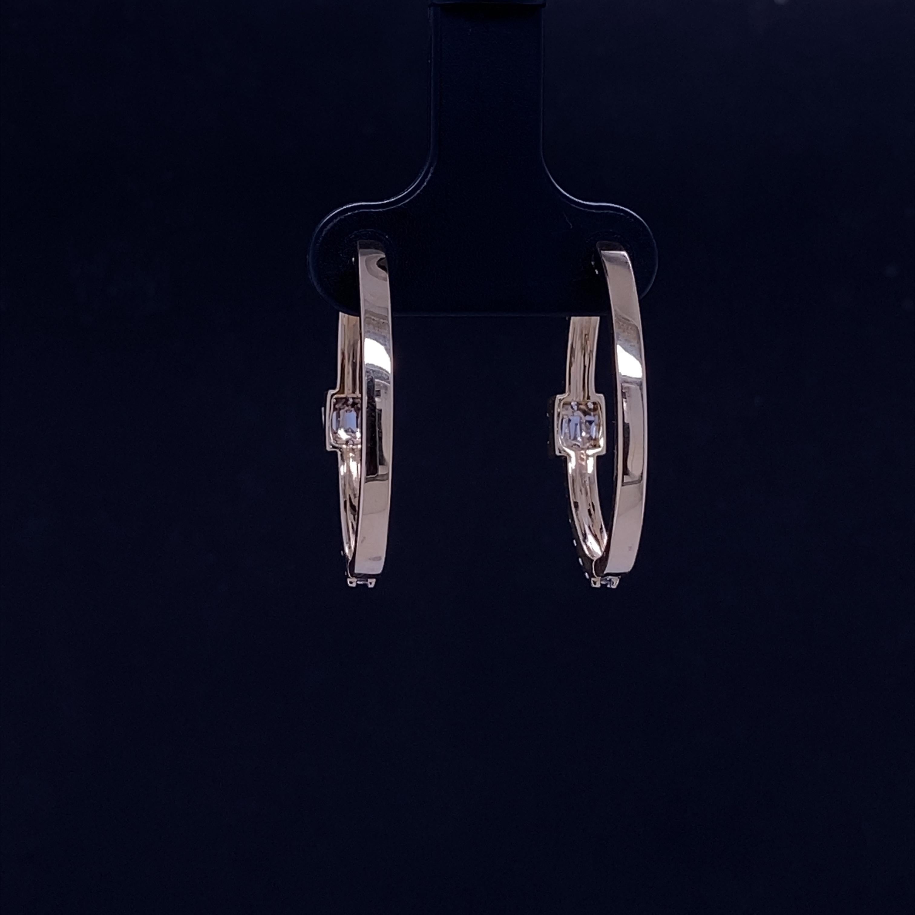 Oval Shape Round & Baguette Diamonds Hoop Earrings in 18K Solid Gold For Sale 1