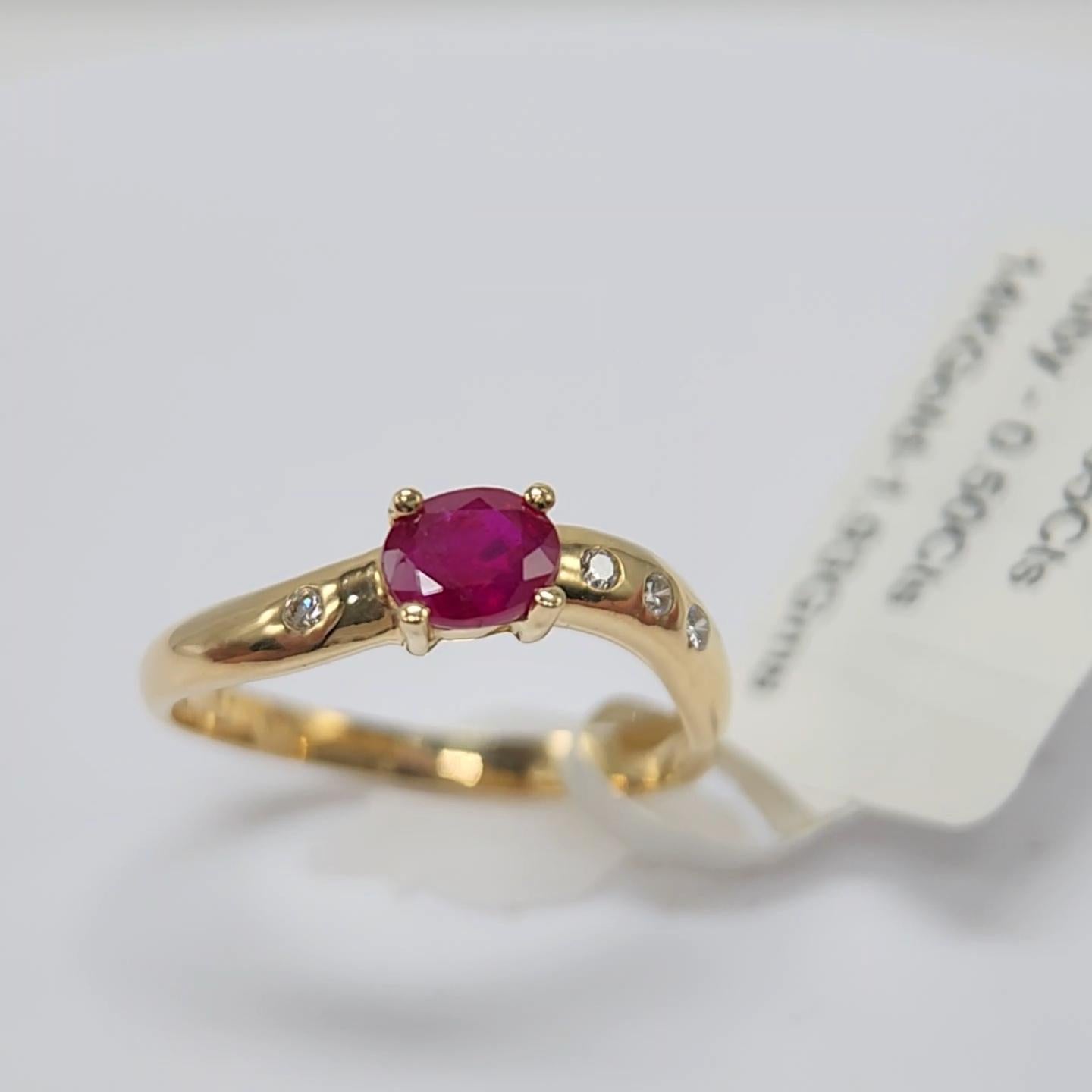 Oval Cut Oval Shape Ruby 0.50 Carat Ring 14 Karat Yellow Gold with Diamonds For Sale