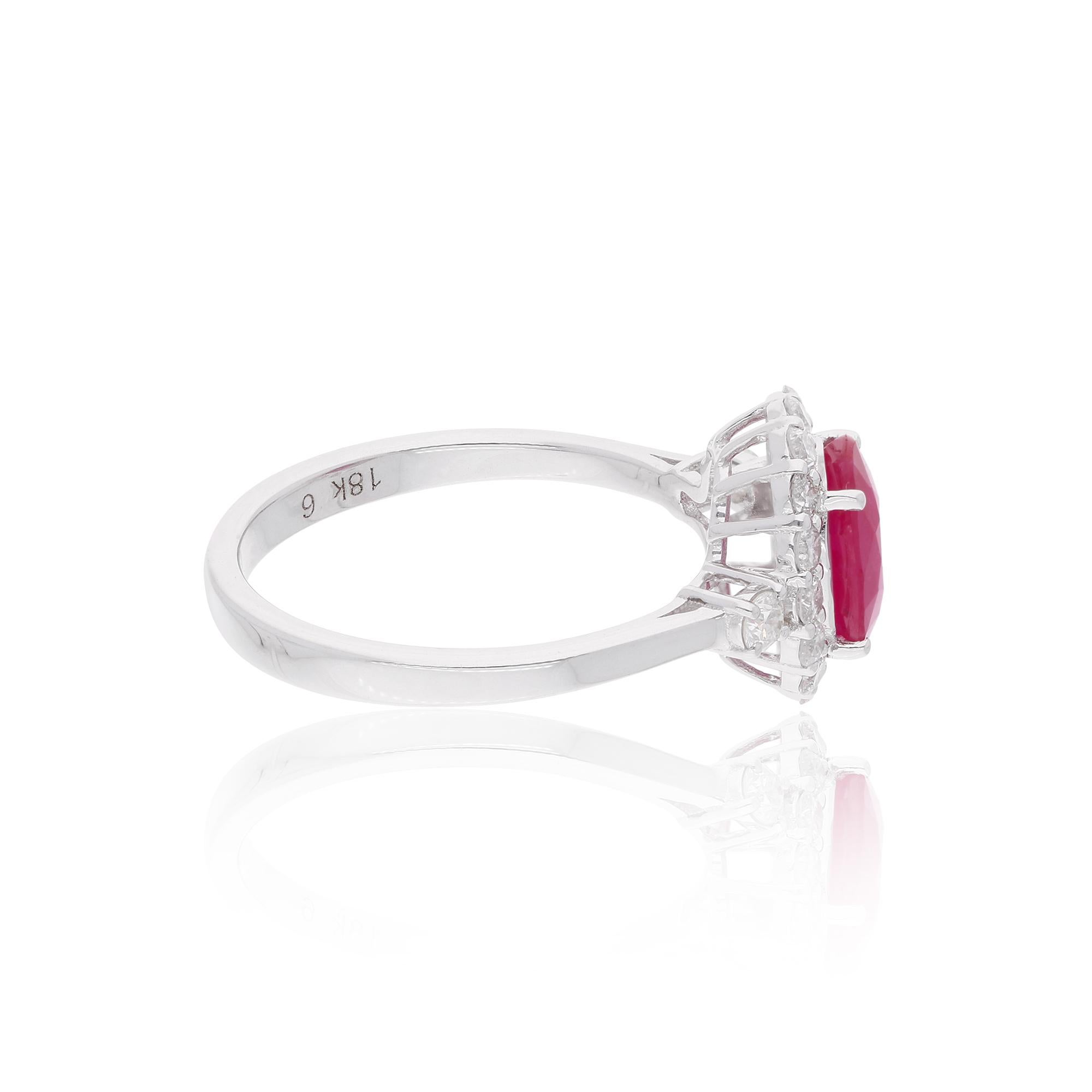 Oval Cut Oval Shape Ruby Gemstone Cocktail Ring Diamond 14 Karat White Gold Fine Jewelry For Sale