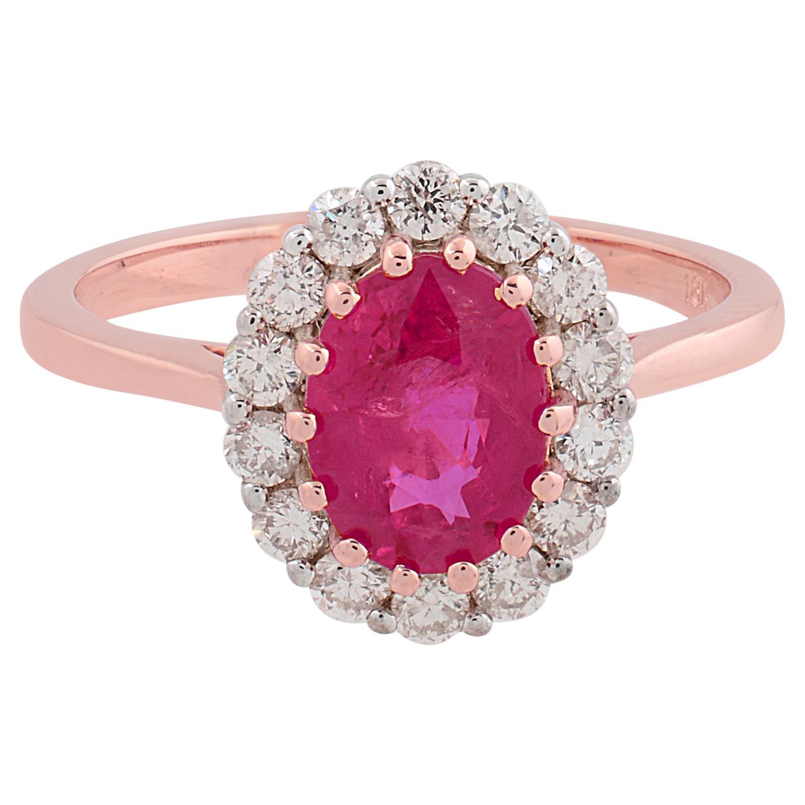 Customizable Oval Shape Ruby Gemstone Engagement Ring Diamond 18 Karat