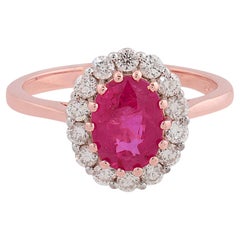 Oval Shape Ruby Gemstone Engagement Ring Diamond 18 Karat Rose Gold Jewelry
