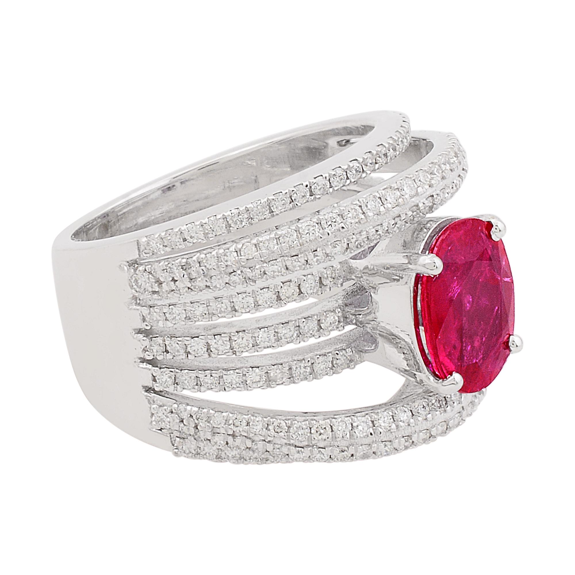 For Sale:  Oval Shape Ruby Gemstone Multi Layer Ring Diamond 18 Karat White Gold Jewelry 2