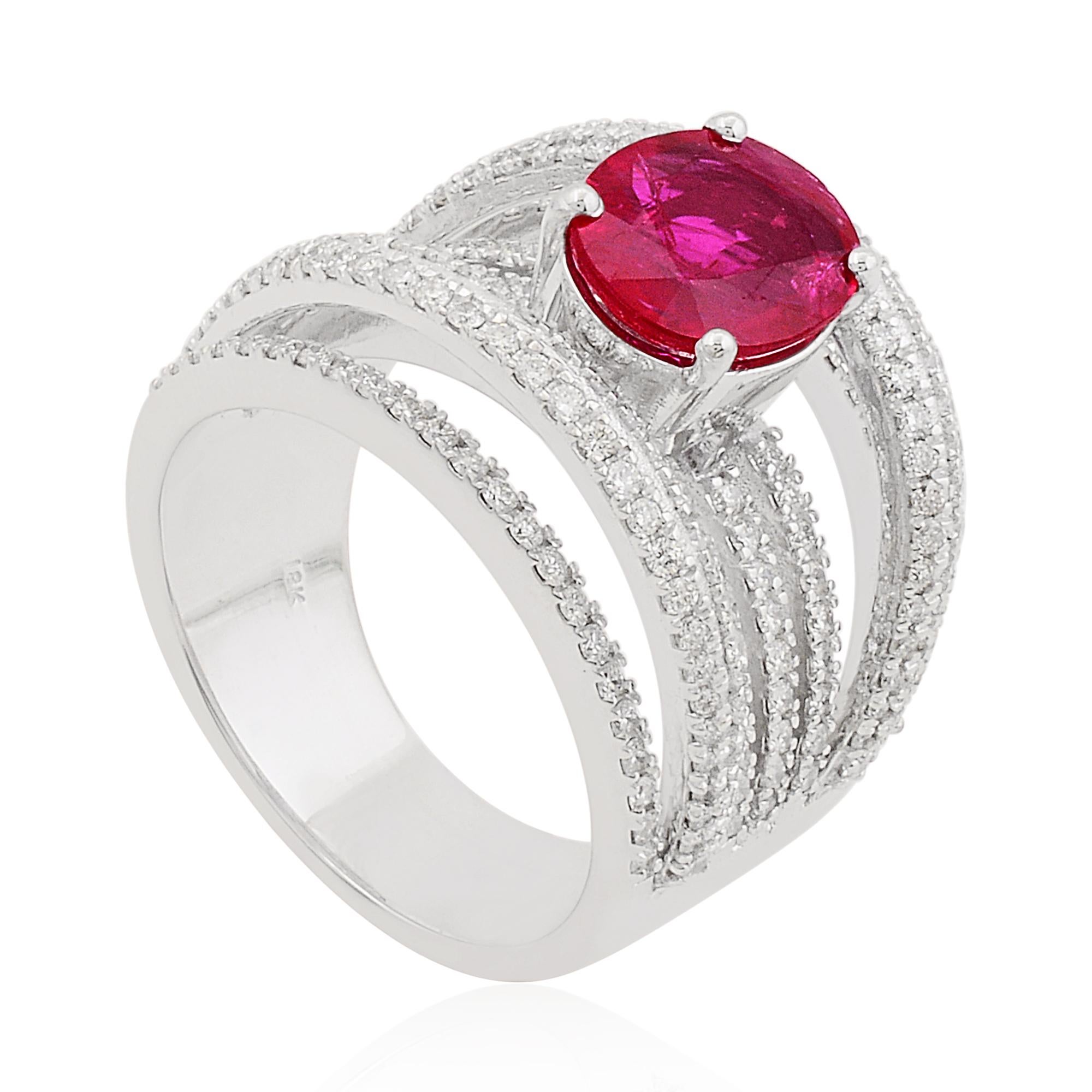 For Sale:  Oval Shape Ruby Gemstone Multi Layer Ring Diamond 18 Karat White Gold Jewelry 3