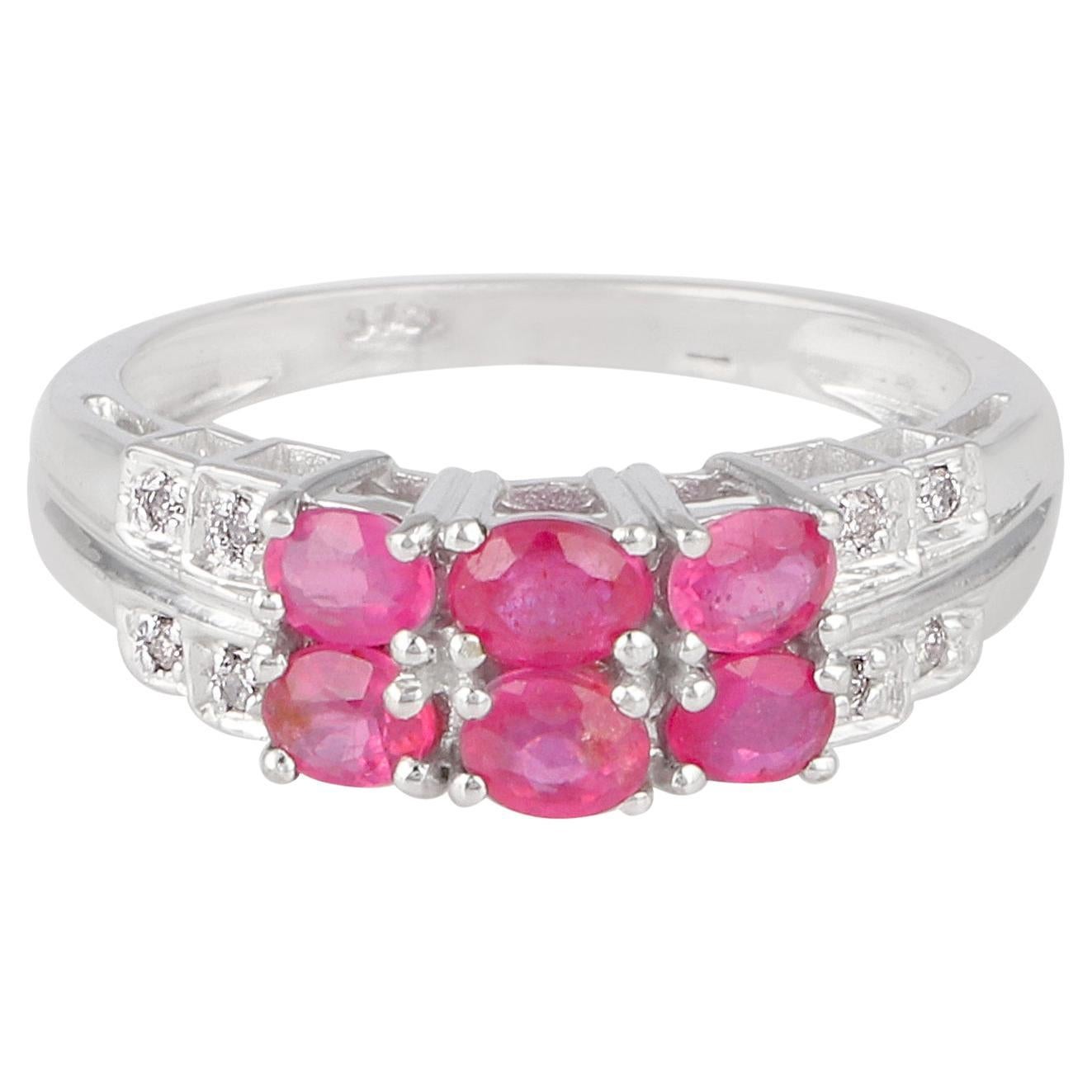 Customizable Oval Shape Ruby Gemstone Multi Layer Ring Diamond 18 Karat White Gold Jewelry For