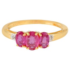 Oval Shape Ruby Gemstone Ring Diamond Pave 14 Karat Yellow Gold Handmade Jewelry