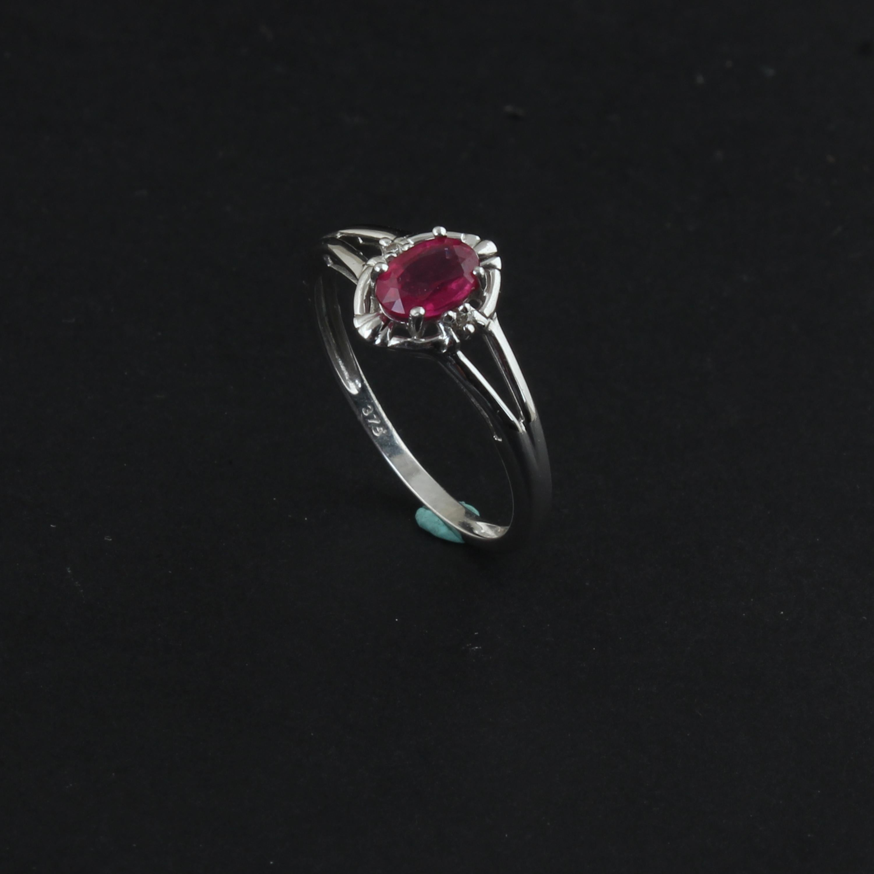 For Sale:  Oval Shape Ruby Gemstone Ring Diamond Pave Solid 9 Karat White Gold Fine Jewelry 4
