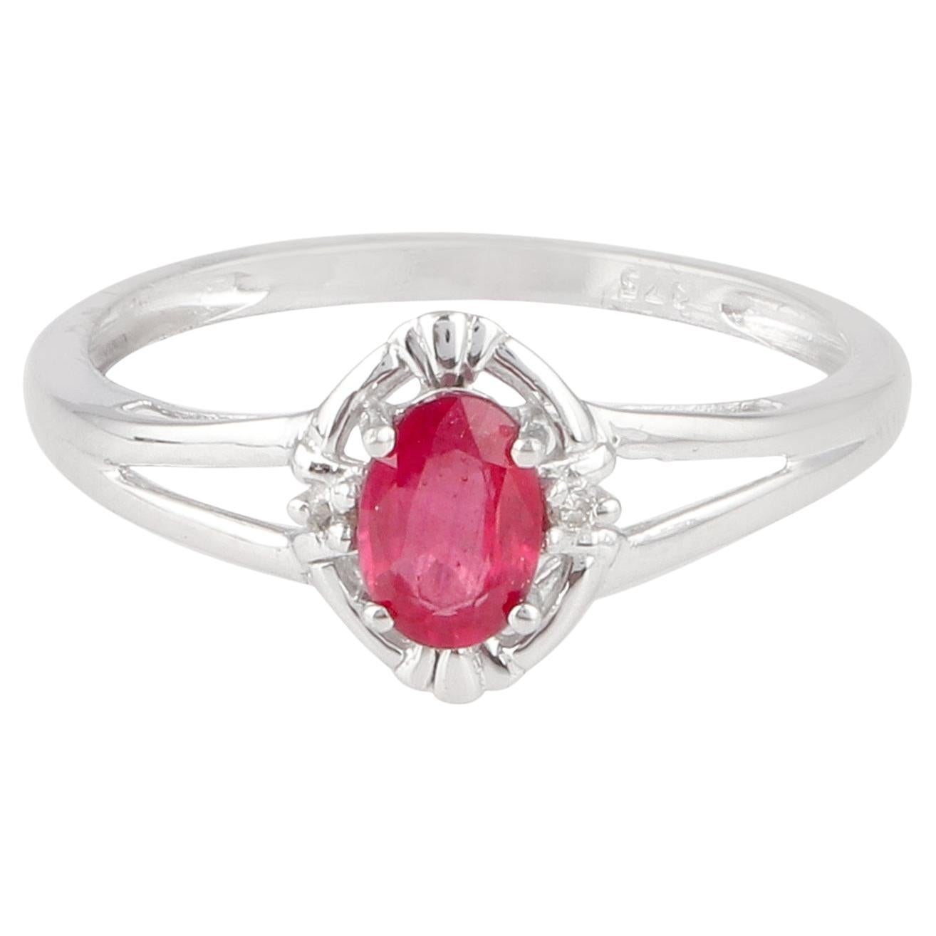 For Sale:  Oval Shape Ruby Gemstone Ring Diamond Pave Solid 9 Karat White Gold Fine Jewelry
