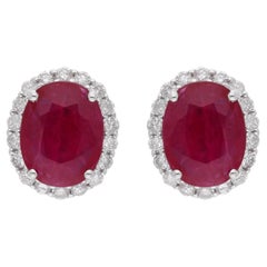 Ovale Rubin-Edelstein-Ohrstecker aus 14 Karat Weißgold mit Diamanten