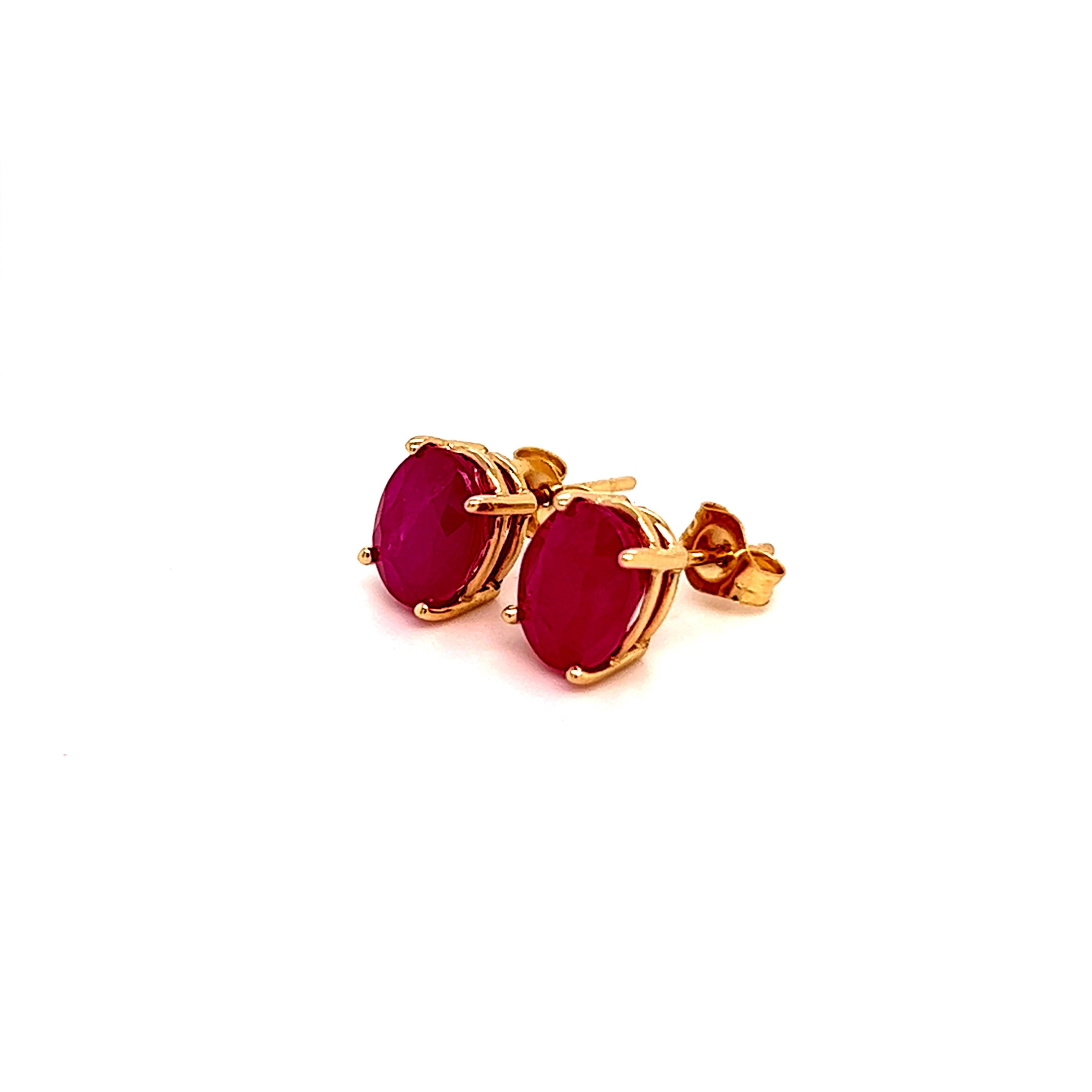 Oval Cut Oval Shape Ruby Stud Earrings 14k Y Gold 4.03 TCW Certified For Sale