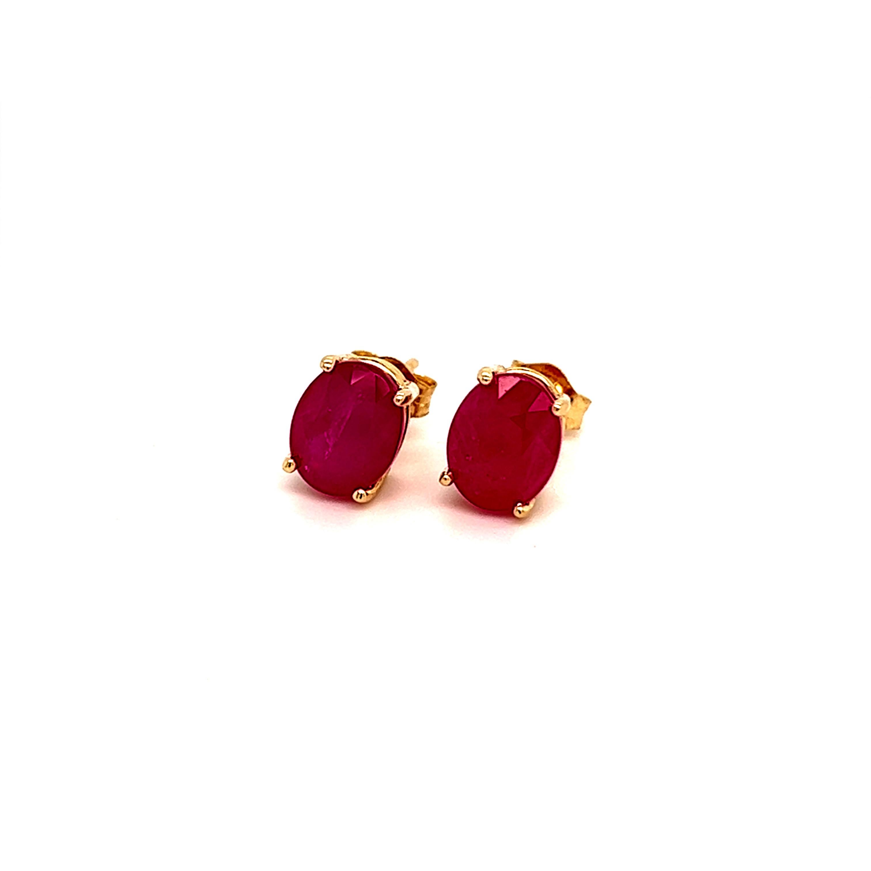 Women's Oval Shape Ruby Stud Earrings 14k Y Gold 4.03 TCW Certified For Sale