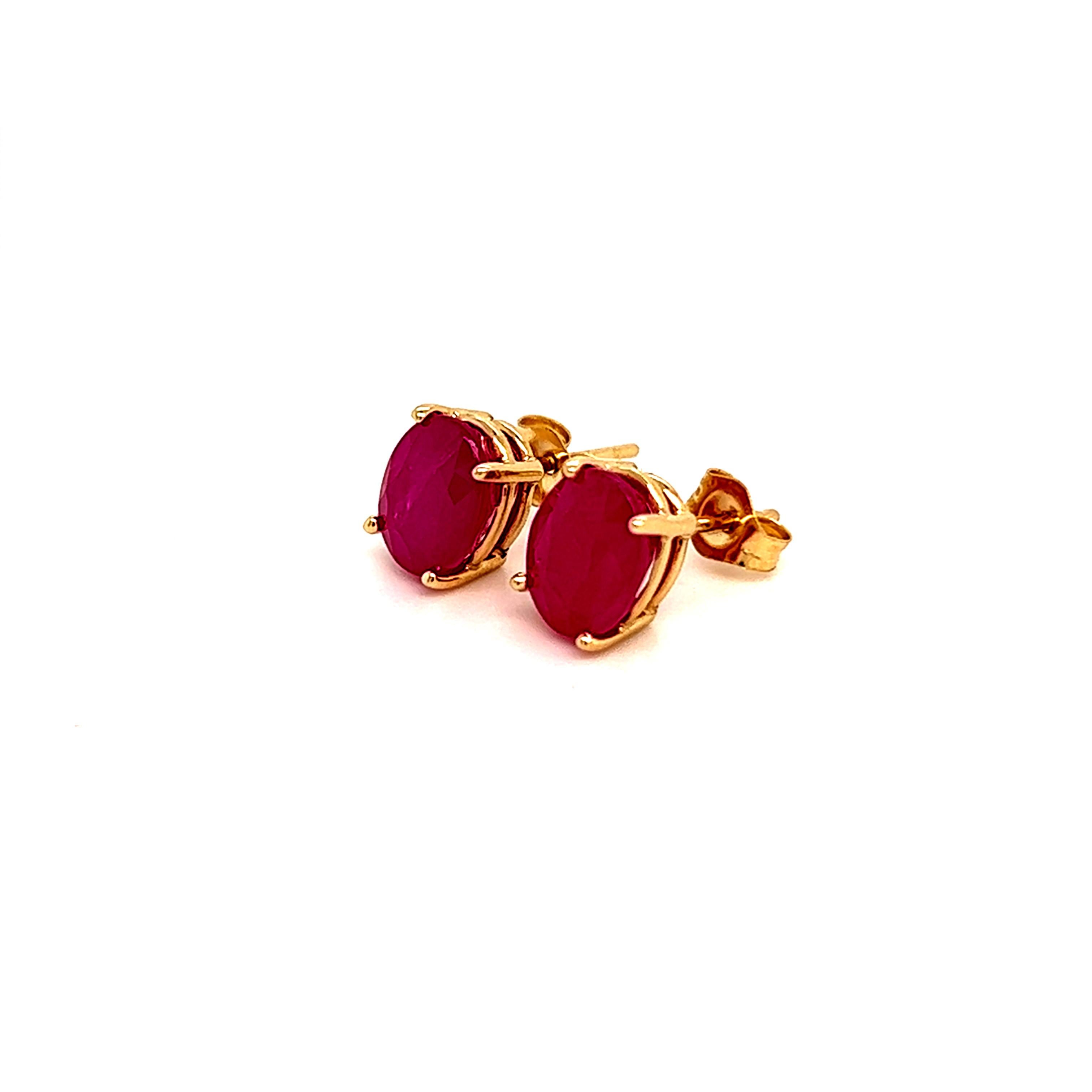 Oval Shape Ruby Stud Earrings 14k Y Gold 4.03 TCW Certified For Sale 1