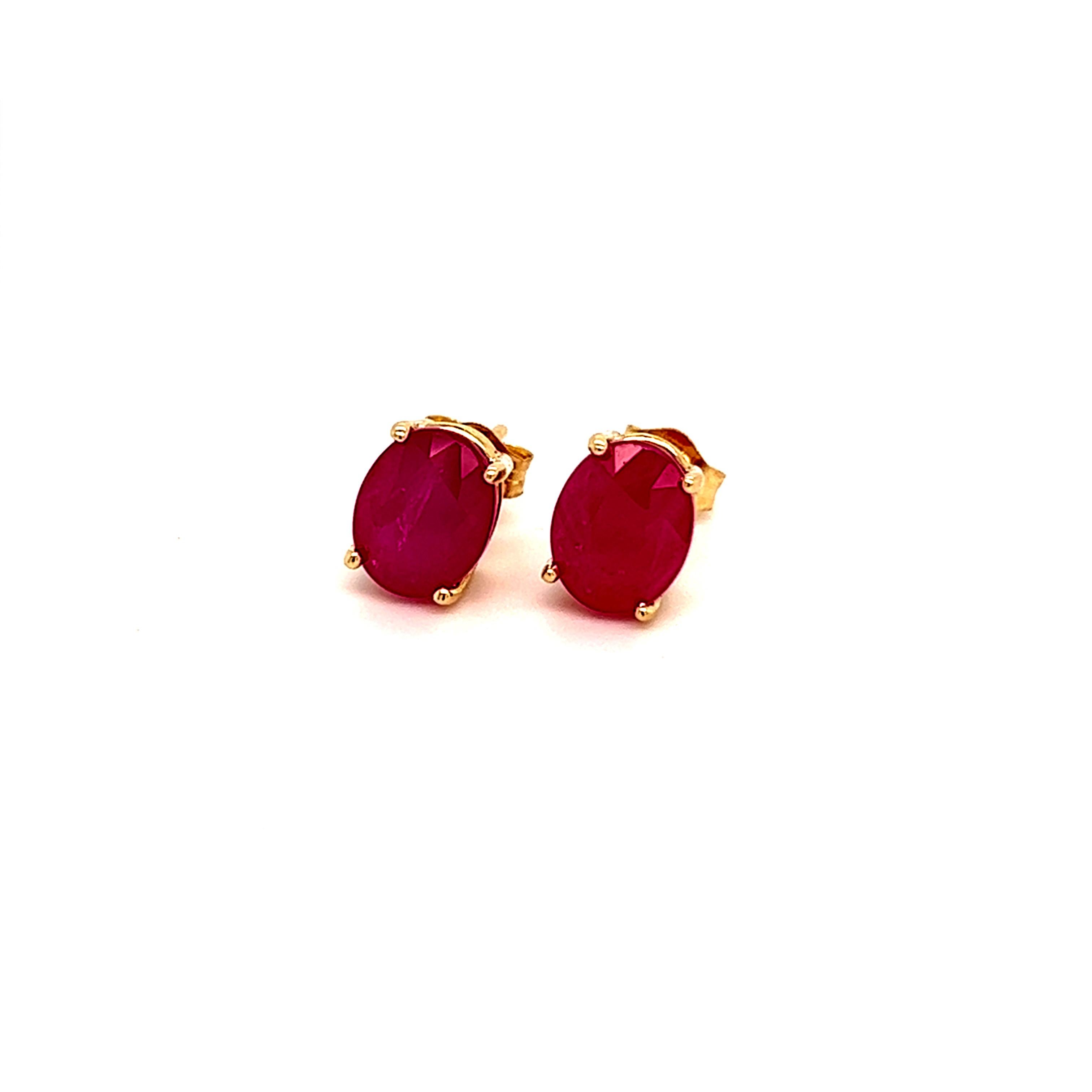 Oval Shape Ruby Stud Earrings 14k Y Gold 4.03 TCW Certified For Sale 2