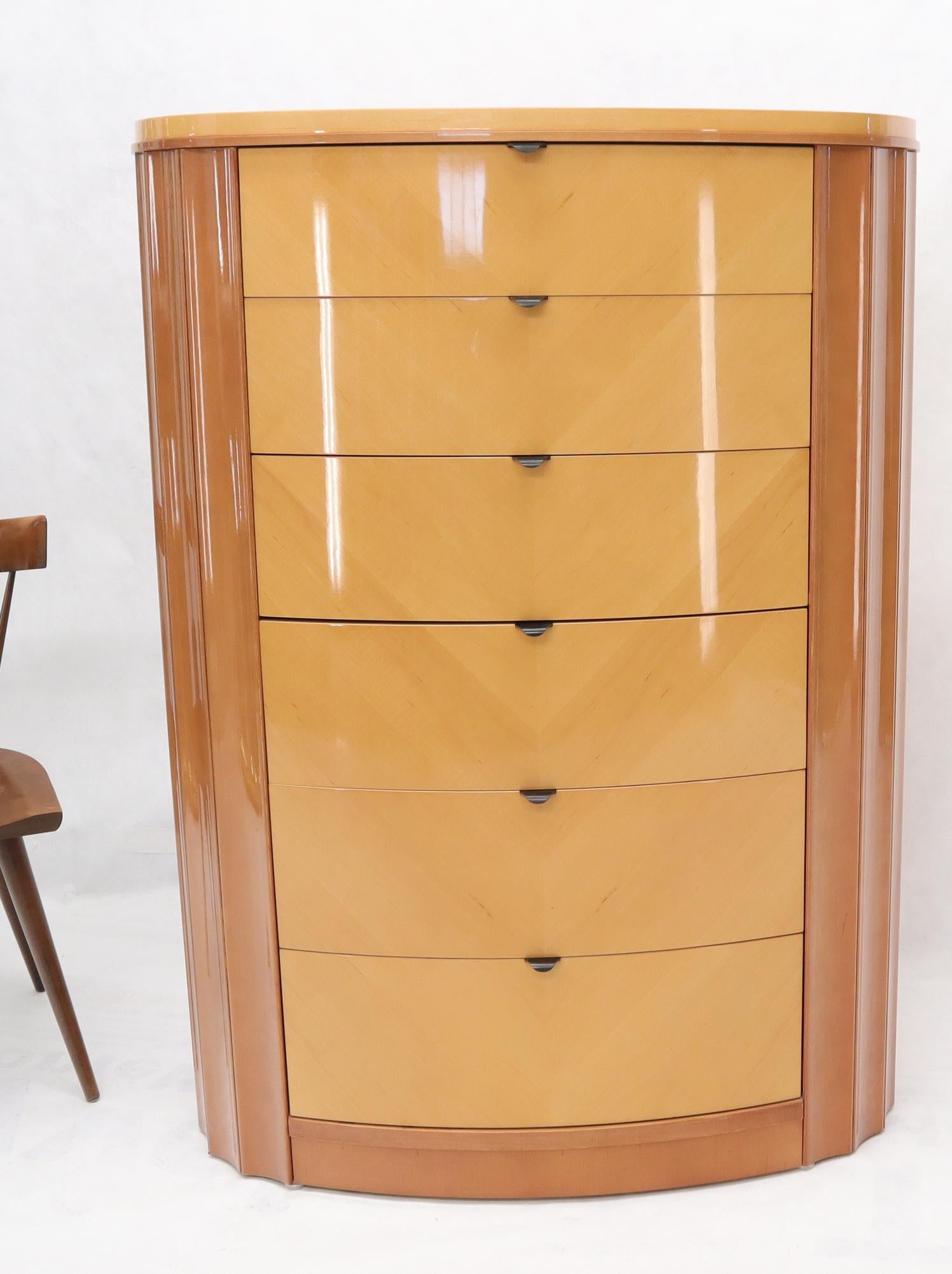 High quality craftsmanship tall 6 six drawers oval shape dresser with scallop shape sides. Made in Spain.