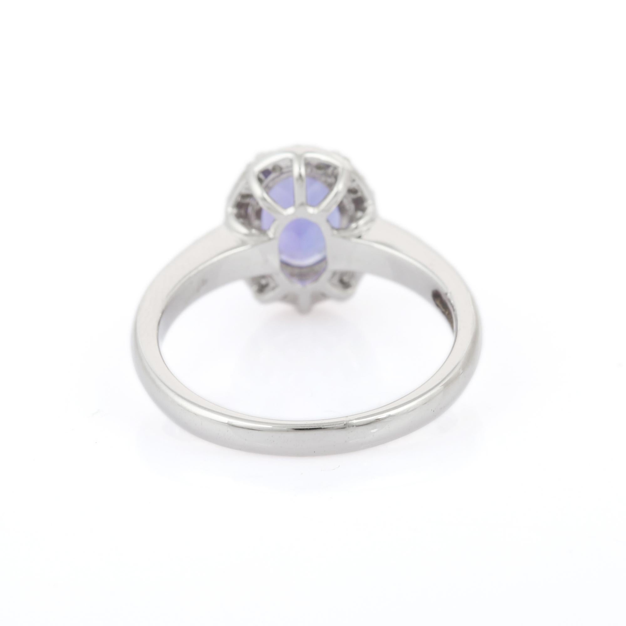 For Sale:  Oval Shape Tanzanite and Diamond Wedding Ring in 18k Solid White Gold 3