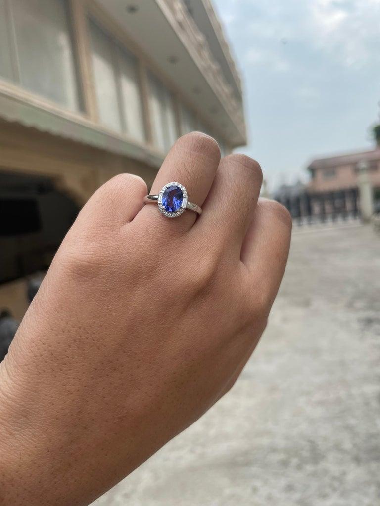 For Sale:  Oval Shape Tanzanite Halo Diamond Engagement Ring in 18k Solid White Gold 10