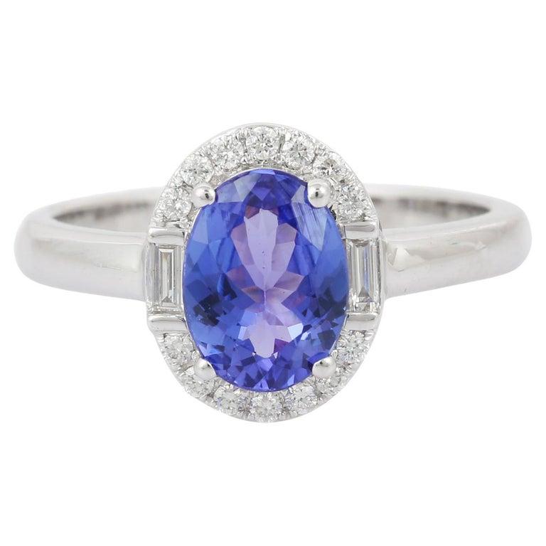 For Sale:  Oval Shape Tanzanite Halo Diamond Engagement Ring in 18k Solid White Gold 3