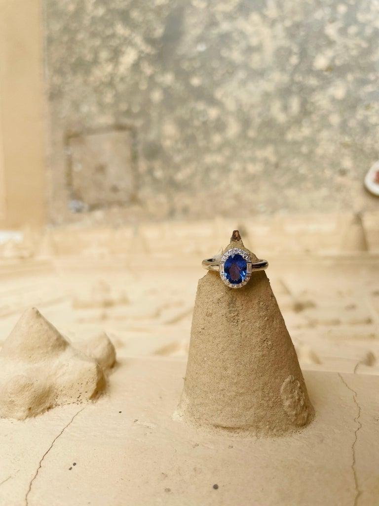 For Sale:  Oval Shape Tanzanite Halo Diamond Engagement Ring in 18k Solid White Gold 4