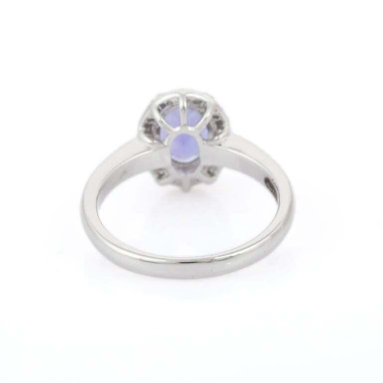 For Sale:  Oval Shape Tanzanite Halo Diamond Engagement Ring in 18k Solid White Gold 5