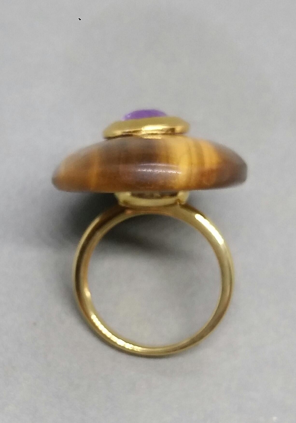 Oval Shape Tiger Eye Faceted Oval Amethyst 14 Kt Gold Cocktail Ring In Good Condition For Sale In Bangkok, TH