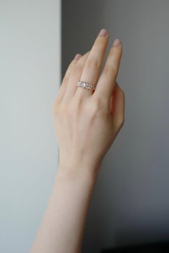 Oval Shape White Jade and Marquise Diamond Engagement Ring in 18k Rose Gold