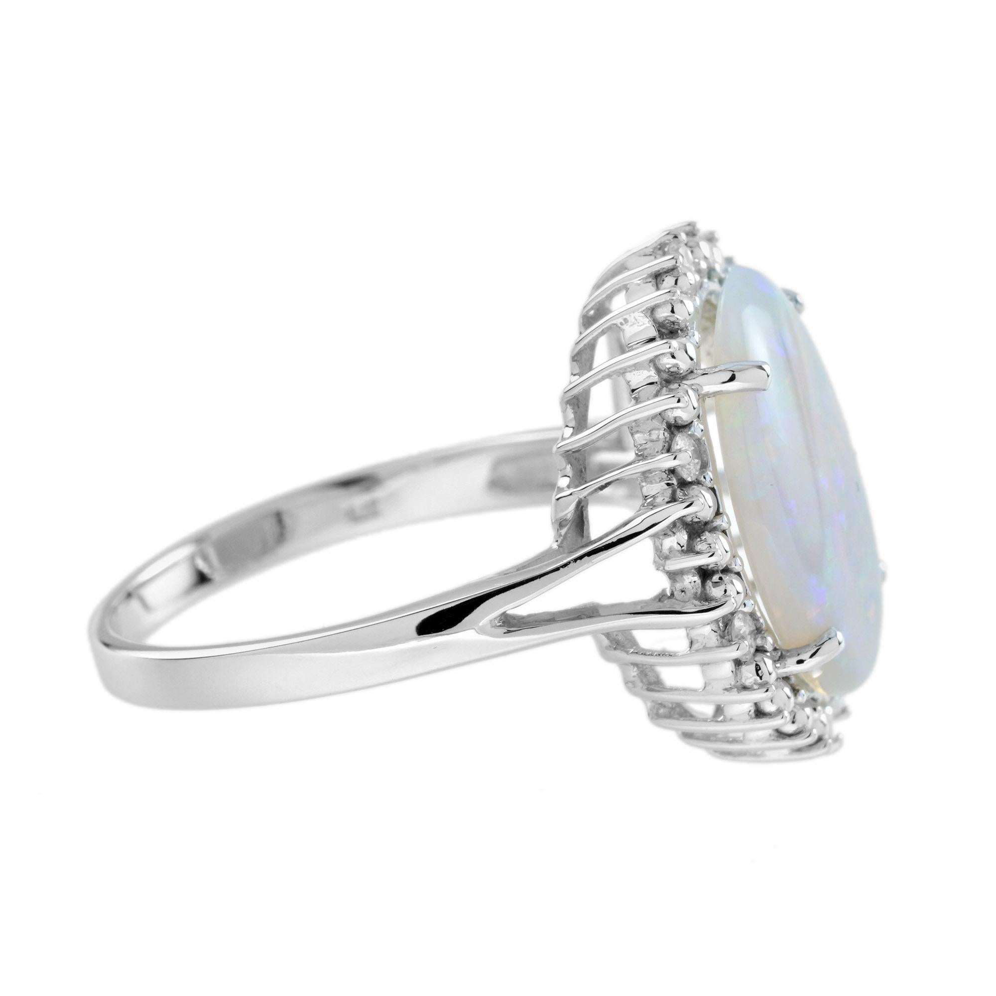 Ovaler weißer Opal & Diamant Vintage Style Cocktail 9K Weißgold Ring (Art déco) im Angebot