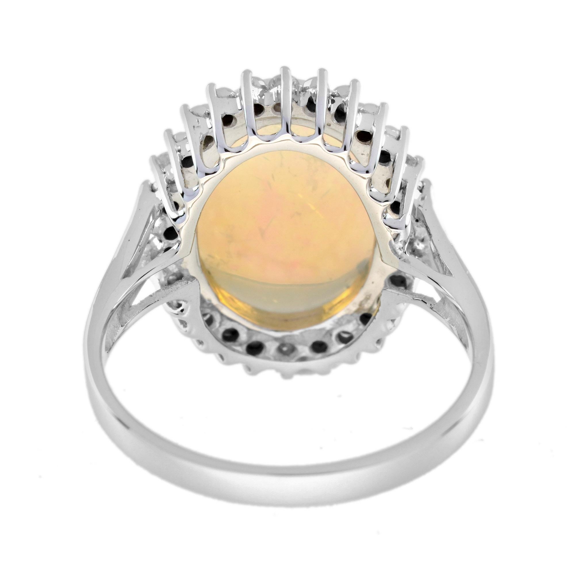 Ovaler weißer Opal & Diamant Vintage Style Cocktail 9K Weißgold Ring (Ovalschliff) im Angebot